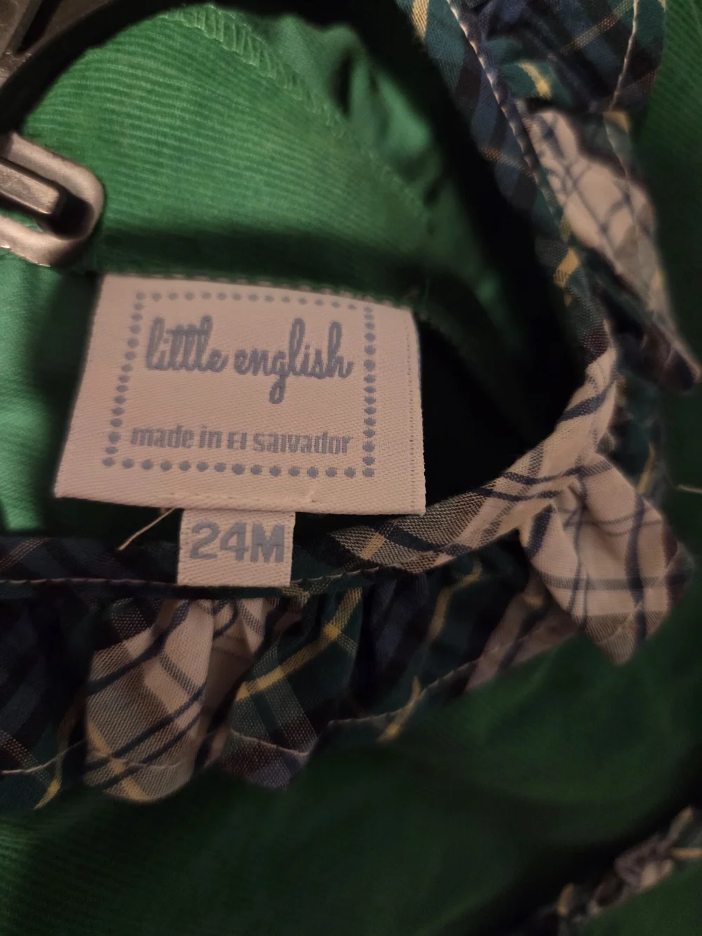 Little English Green Dress with Blue Plaid Trim Size 24 Month